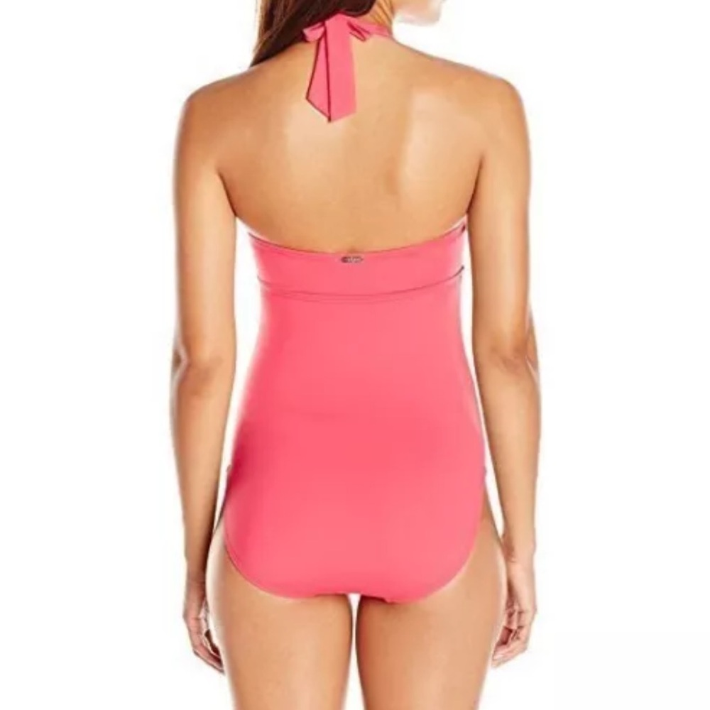 Calvin Klein Atomic PINK halter shirred slimming swimsuit size 14 NWT! MSRP $118 - Picture 2 of 11